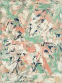 Action painting schilderij, lagen (sweep) in munt en koraal