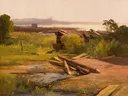 Landschap aan een meer in Beieren van Christian Morgenstern: landschap