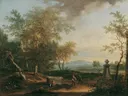 Landschap met een sokkel van Christian Hilfgott Brand: landschap