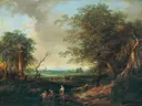 Landschap met een zuil van Christian Hilfgott Brand: landschap