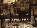 Lauriergracht in de winter van George Hendrik Breitner: stad met sneeuw, paarden, gracht en Amsterdam, in wit en donkerbruin