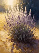 Lavendel aan de bosrand in ivoor, schilderij van lavendel aan de bosrand