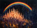 Lavendel aan de bosrand in perzik, schilderij van lavendel aan de bosrand