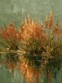 Lavendel aan de oever in kopergloed, schilderij van lavendel aan de oever