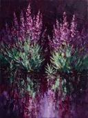 Lavendel aan de oever in wijnmint, schilderij van lavendel onder de hemel