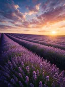 Landschapsfoto van lavendel bij het gouden uur