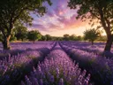 Landschapsfoto van lavendel bij het gouden uur