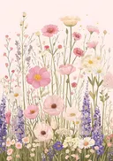 Schilderij van een pastelkleurig wildflowerveld