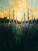 Lavendel in de weide in turkoois, schilderij van lavendel onder een storm