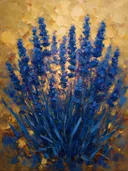 Lavendel in groepjes in diepblauw, schilderij van lavendel