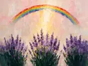 Lavendel in groepjes in groenroze, schilderij van lavendel