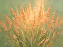 Lavendel in groepjes in perzik, schilderij van lavendel aan de bosrand