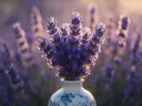 Fotografie van lavendel in het gouden uur, diep paarsblauw