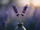 Fotografie van lavendel in het gouden uur, diep paarsblauw