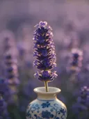Fotografie van lavendel in het gouden uur, diep paarsblauw