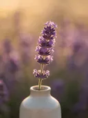 Fotografie van lavendel in het gouden uur, zacht violetpaars