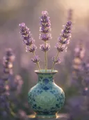 Fotografie van lavendel in het gouden uur, zacht violetpaars