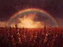 Schilderij van lavendel in het landschap in roest, in vlakke kleurvlakken