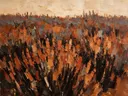 Lavendel in het landschap in terracotta, schilderij van lavendel