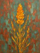 Schilderij van lavendel in saffraan, in vlakke kleurvlakken