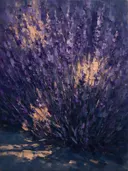 Lavendel in zandduin, schilderij van lavendel van dichtbij