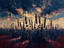 Lavendel onder de hemel in inktblauw, schilderij van lavendel van dichtbij