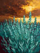 Lavendel onder een storm in turkoois, schilderij van lavendel onder een storm