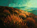 Lavendel op de helling in roestturkoois, schilderij van lavendel