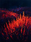 Lavendel op de helling in vuur, schilderij van lavendel op de helling