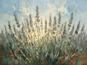 Lavendel tegen de lucht in saliegrijs, schilderij van lavendel tegen de lucht