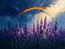 Lavendel tegen de lucht in violet, schilderij van lavendel tegen de lucht