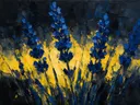 Lavendel van dichtbij in blauwgeel, schilderij van lavendel van dichtbij