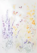 Schilderij van een lavendelveld met vlinders