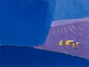 Lavendelveld in kobalt en saffraan, schilderij van lavendelveld