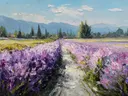 Schilderij van een lavendelveld met een pad