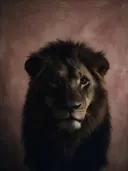 Studioportret van Leeuw met Manen van voren, tegen een geschilderd doek in oudroze