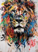 Graffiti schilderij van een leeuwenkop