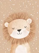 Illustratie van een lief leeuwtje in beige tinten met witte stippen