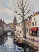 Leiden, Nieuwe Rijn in bijna abstract, schilderij van Leiden