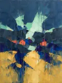 Abstract landschap in leisteen en mint