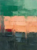 Abstract landschap in leisteen en perzik