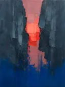 Abstract landschap in leisteen en rosé