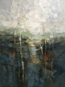 Abstract landschap in leisteen en zilverwit