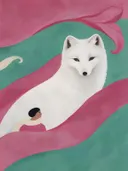 Schilderij van lelie van dichtbij in framboos en jade