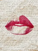 Lipafdruk over Franse handgeschreven liefdesbrief