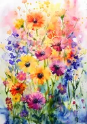 Aquarelschilderij van een kleurrijk wildflowerboeket