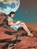Vrouw leest een boek op Mars