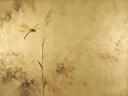 Libel in goud en brons, schilderij van een libel, oosterse stijl