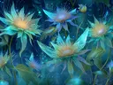 Schilderij van gloeiende bloemen met libellenvleugels in het donker