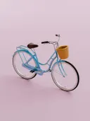 Lichtblauwe fiets op roze, stilleven schilderij